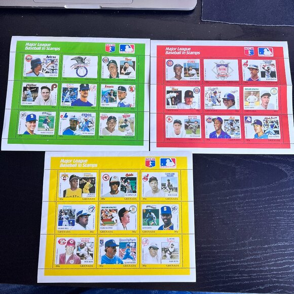 SET OF 4 Major League Baseball In Stamps‎ Grenada US Stamps Series - Picture 1 of 3